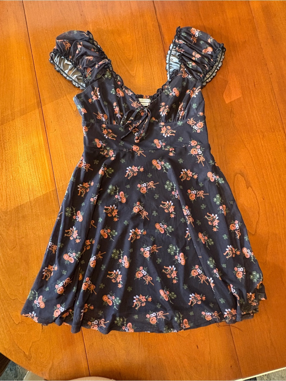 Urban Outfitters Navy Floral Ruffle Sleeve Mini Dress